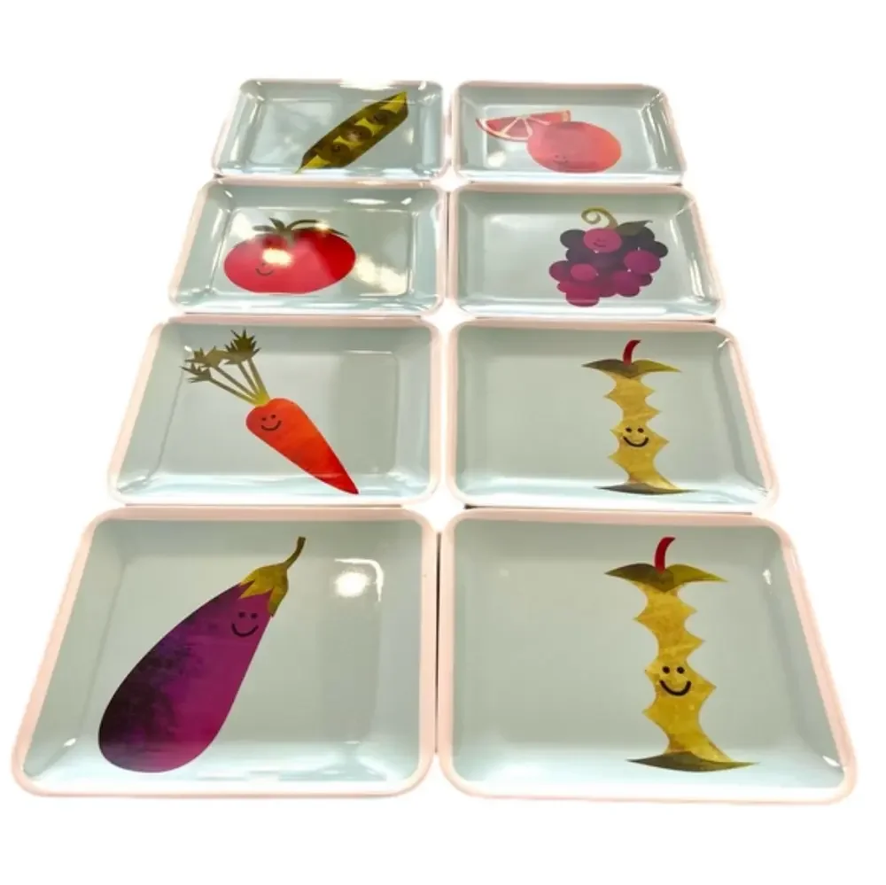 Anthropomorphic Kawaii Plates Melamine Set 8 Knack3 Fruit Vegetable Small NEW